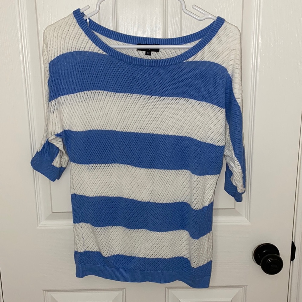 Vintage Asymmetric Colour Block Stripe Mesh Sweater Geometric Retro Dolman Top S